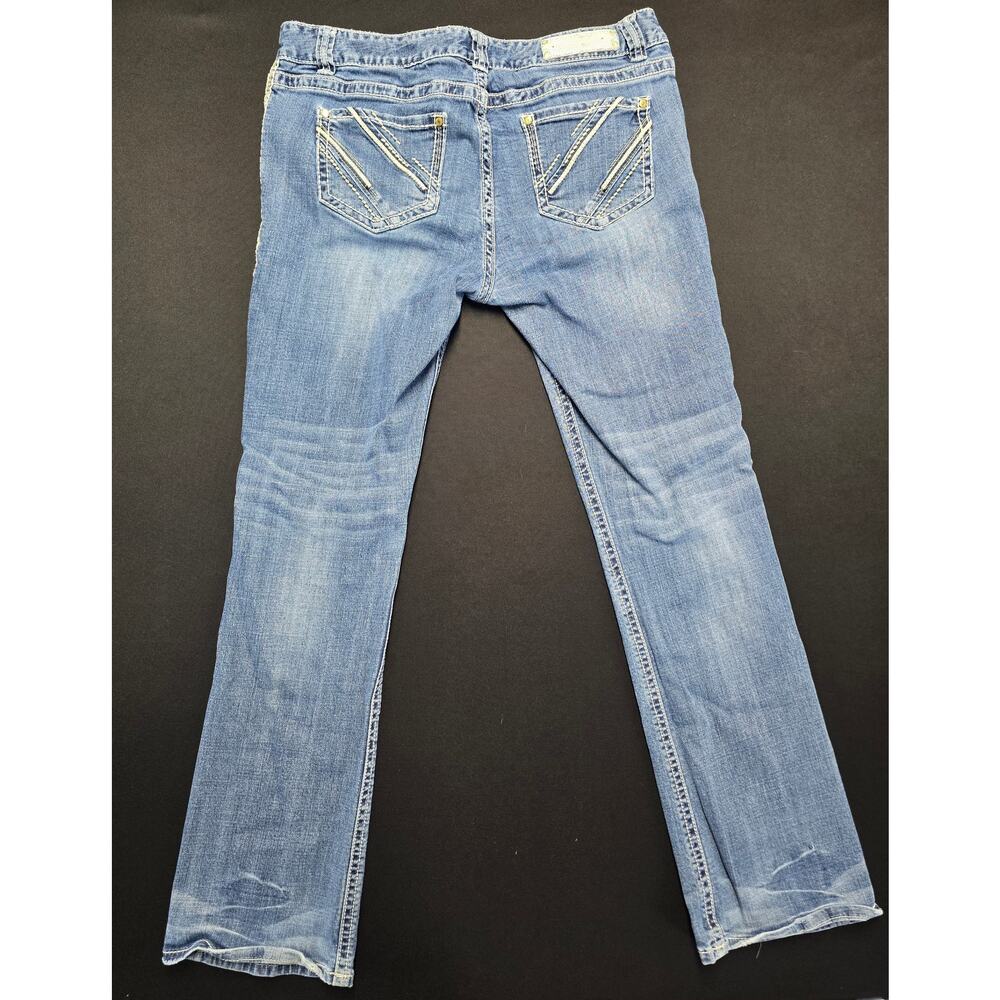 Rock & Roll Cowgirl Boyfriend Jeans Womens 32x34 Blue Stretch Distressed Denim - Picture 3 of 12